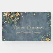 Pine Tree Branches, Gold Poinsettia, sterren Spandoek (Horizontaal)