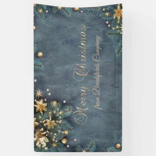 Pine Tree Branches, Gold Poinsettia, sterren Spandoek (Verticaal)
