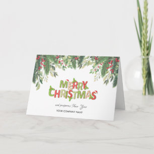 Pine Tree Branches, Holly Berries Company Kerstmis Feestdagen Kaart