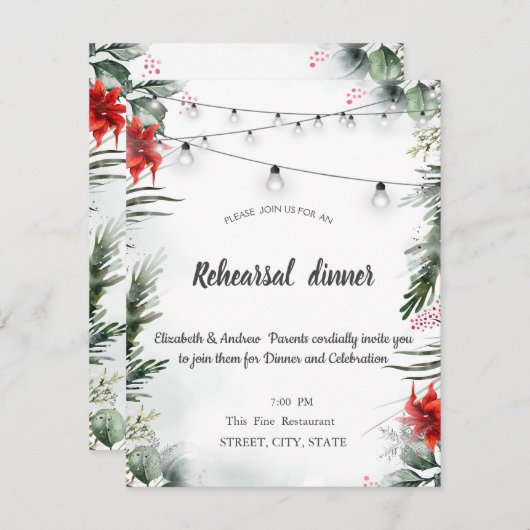 Pine Tree Branches, Poinsettia repetitie diner Kaart (Voorkant / Achterkant)