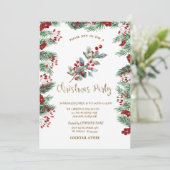 Pine Tree Branches Red Holly Berries Kerstmis Kaart (Staand voorkant)