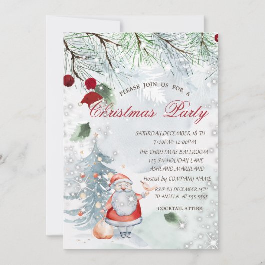 Pine Tree Branches Santa Claus Bird Kerstmis Kaart (Voorkant)