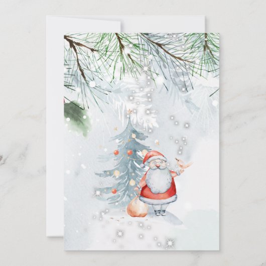Pine Tree Branches Santa Claus Bird Kerstmis Kaart (Achterkant)