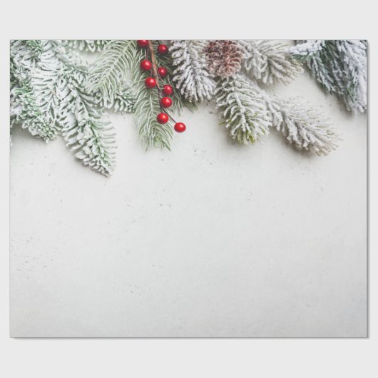 Pine Tree Branches Sneeuwkerst Cadeaupapier (Vlak)