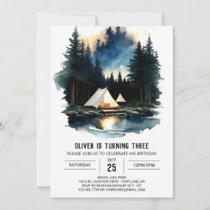 Pine Tree Campfire Invitation Anniversaire