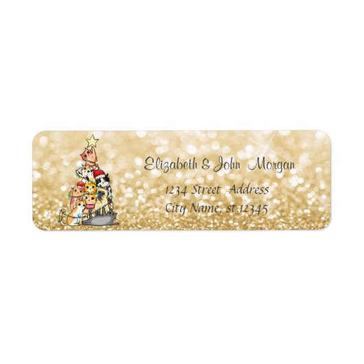 Pine Tree Cats, Gold Glittery Bokeh Etiket (Voorkant)