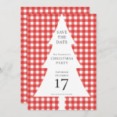 Pine Tree Christmas Red Gingham Bewaar de datum Kaart (Voorkant / Achterkant)
