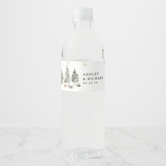 Pine Tree Christmas Water Bottle Label Waterfles Etiket (Voorkant)