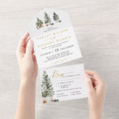 Pine Tree Christmas Wedding All In One Uitnodiging (Afscheurbaar)