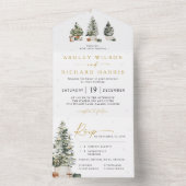 Pine Tree Christmas Wedding All In One Uitnodiging (Binnen)