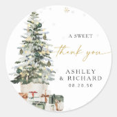 Pine Tree Christmas Wedding Classic Ronde Sticker (Voorkant)