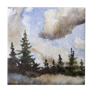 Pine Tree Cloudy Day Tile Tegeltje