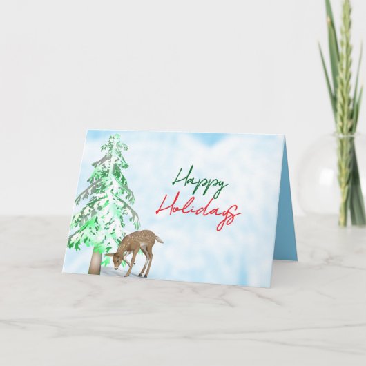 Pine Tree, Deer, Corporate Holiday Groet Kaart (Voorkant)