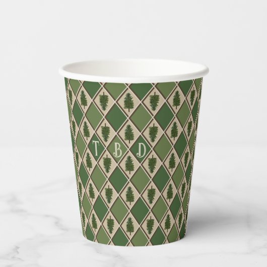 Pine Tree en Harlequin Paper Cups Papieren Bekers (Achterkant)