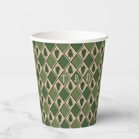 Pine Tree en Harlequin Paper Cups Papieren Bekers (Voorkant)