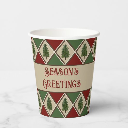Pine Tree en Harlequin Paper Cups Papieren Bekers (Achterkant)