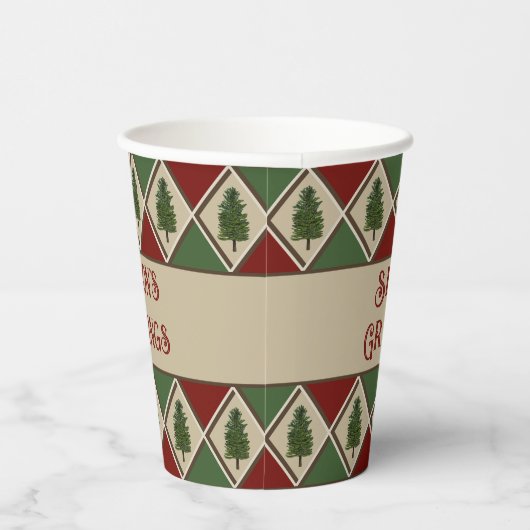 Pine Tree en Harlequin Paper Cups Papieren Bekers (Rechts)