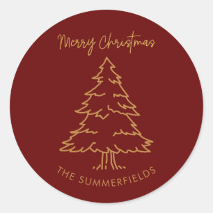 Pine Tree Familie Naam Kerstmis Feestdagen Ronde Sticker