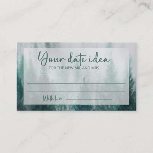 Pine Tree Forest Date nachtelijke ideeën. Datumpot Informatiekaartje (Voorkant)