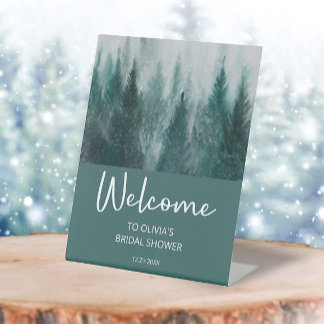 Pine Tree Forest Green Vrijgezellenfeest Welkom Reclamebord Met Voetstuk