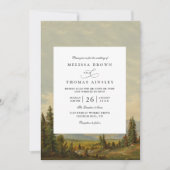Pine Tree Forest Mountains Rustic QR Code Wedding Kaart (Voorkant)