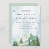 Pine Tree Forest Mountains Watercolor Invitation (Devant / Derrière)