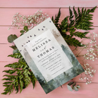 Pine Tree Forest Rustic Budget QR Code Wedding Kaart