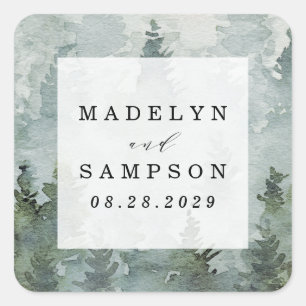 Pine Tree Forest rustieke Waterverf bruiloft gunst Vierkante Sticker