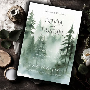 Pine Tree Forest rustieke Waterverf bruiloft Kaart