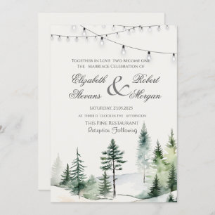 Pine Tree Forest, String Lights Wedding Kaart