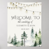 Pine Tree Forest, String Lights Wedding Poster (Voorkant)