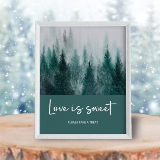 Pine Tree Forest Waterverf Groene liefde is zoet Poster