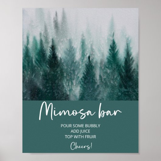Pine Tree Forest Waterverf Groene Mimosa Bar Poster (Voorkant)