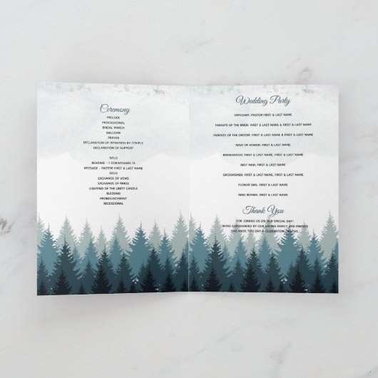 Pine Tree Forest Wedding Order of Service Programma (Binnen)