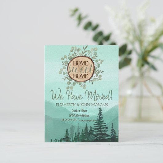 Pine Tree Forest Wood Thema Home Sweet Home Aankondigingskaart (Staand voorkant)