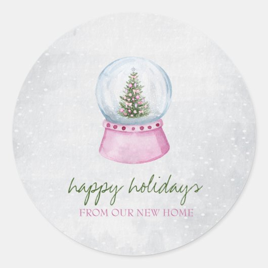 Pine Tree Globe Snow Holiday Ronde Sticker (Voorkant)