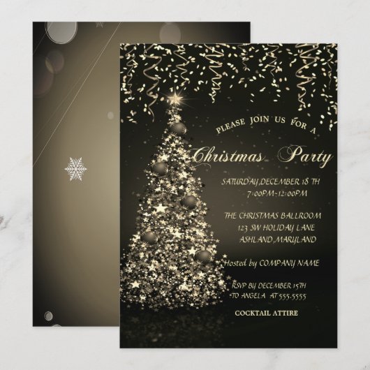 Pine Tree Gold Confetti Christmas Company Party Kaart (Voorkant / Achterkant)