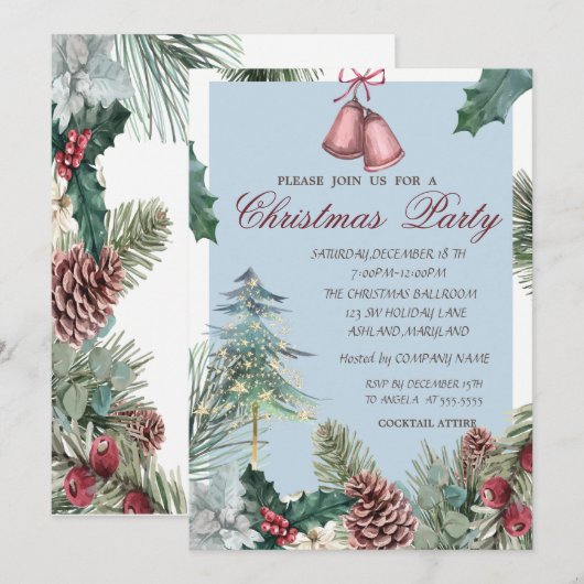 Pine Tree Gold Stars Pine Cones met kerst Kaart (Voorkant / Achterkant)