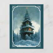 Pine Tree House in Winter | Kerstboom Briefkaart (Voorkant)
