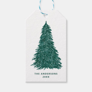 Pine Tree Kerstmis   Groene Winter Vakantie Cadeaulabel