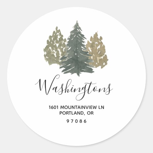 Pine Tree Kerstmis retour adres envelop afdichting Ronde Sticker (Voorkant)