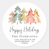 Pine Tree Kerstvakantie retouradres Ronde Sticker (Voorkant)