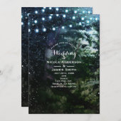 Pine Tree & Lights Invitations de mariage hivernal (Devant / Derrière)