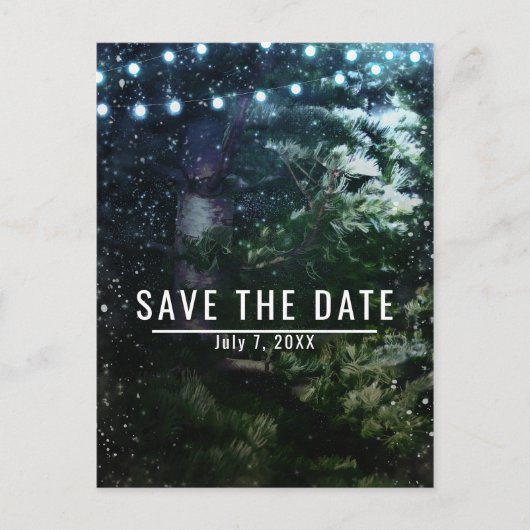 Pine Tree & Lights Winter Huwelijk Save the Date Aankondigingskaart (Voorkant)