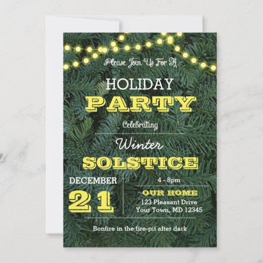 Pine Tree Lights Yellow Holiday Invitation (Devant)