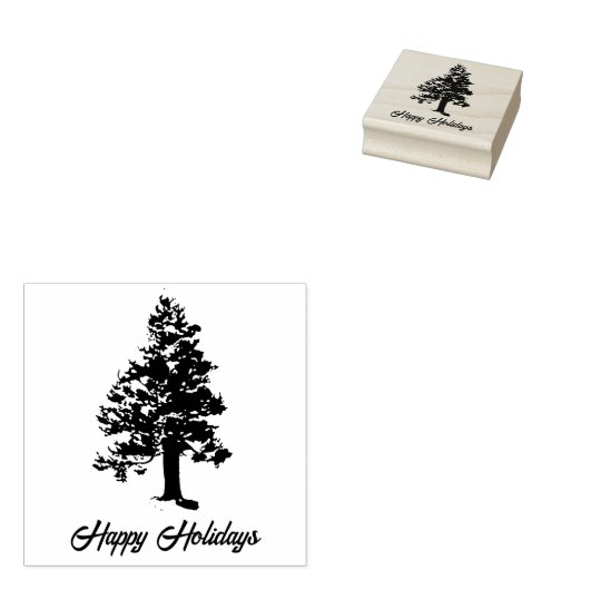 Pine Tree met Sneeuwscript Happy Holiday Christmas Rubberstempel (Gestempeld)