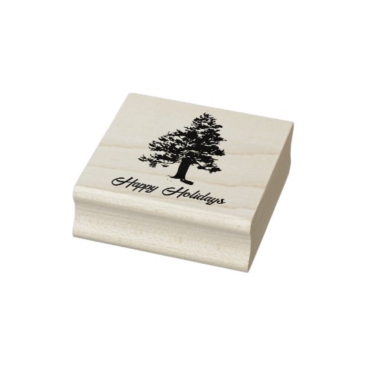 Pine Tree met Sneeuwscript Happy Holiday Christmas Rubberstempel (Stempel)
