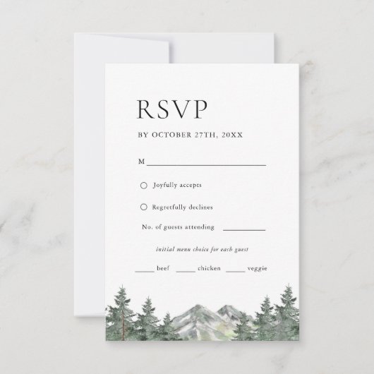 Pine Tree Mountain Mariage Menu Choix RSVP (Devant)