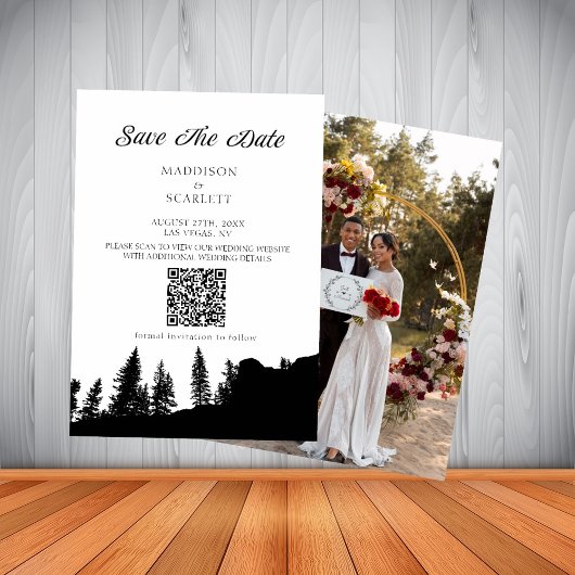 Pine Tree Mountain QR-code Bruiloft Sla de datum o Kaart