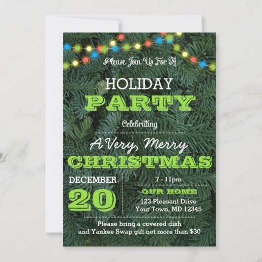 Pine Tree Multi Lights Green Holiday Invitation (Devant)